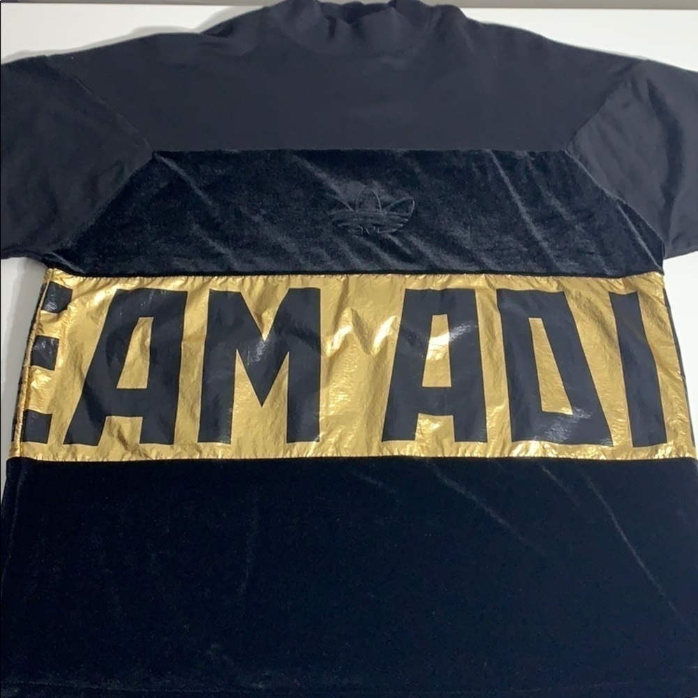 NWT Adidas Sweat Tee Black Gold Mock Neck pullover short sleeve men’s large